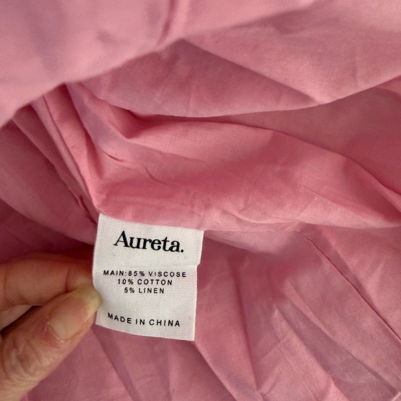 Aureta Studio Pink Abstract Puff Sleeve Cutout Midi Dress NWT Size S Anthro - Picture 11 of 12